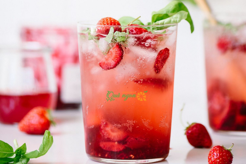 soda dâu tây húng quế, cách pha chế soda dâu tây húng quế - strawberry basil soda