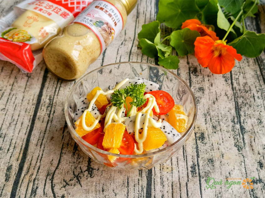 salad trái cây cà chua, cách làm, cách làm salad trái cây cà chua bi trộn sốt mayonnaise