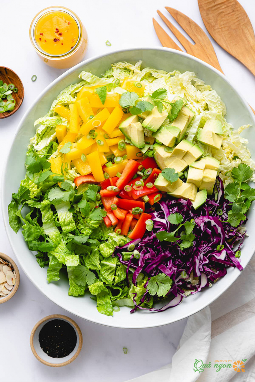 salad rau củ quả, cách làm, cách làm salad rau củ quả sốt xoài cay